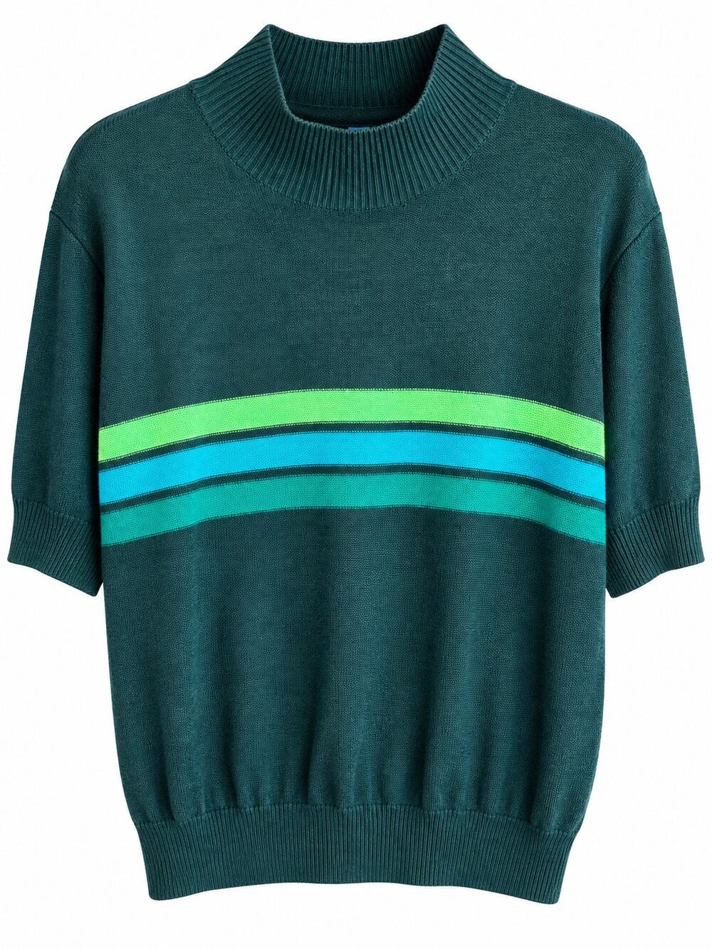 Free People Striped Short Sleeve Knit Sweater – Teal Green